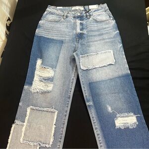 Almost Famous Distressed Faded Blue Straight Leg Jeans Jr & Adult Size 28